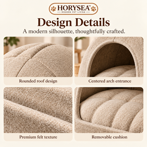 𝐇𝐎𝐑𝐘𝐒𝐄𝐀™ Arch Felt Cat Hideaway – Modern Indoor Cat Cave with Removable Soft Cushion