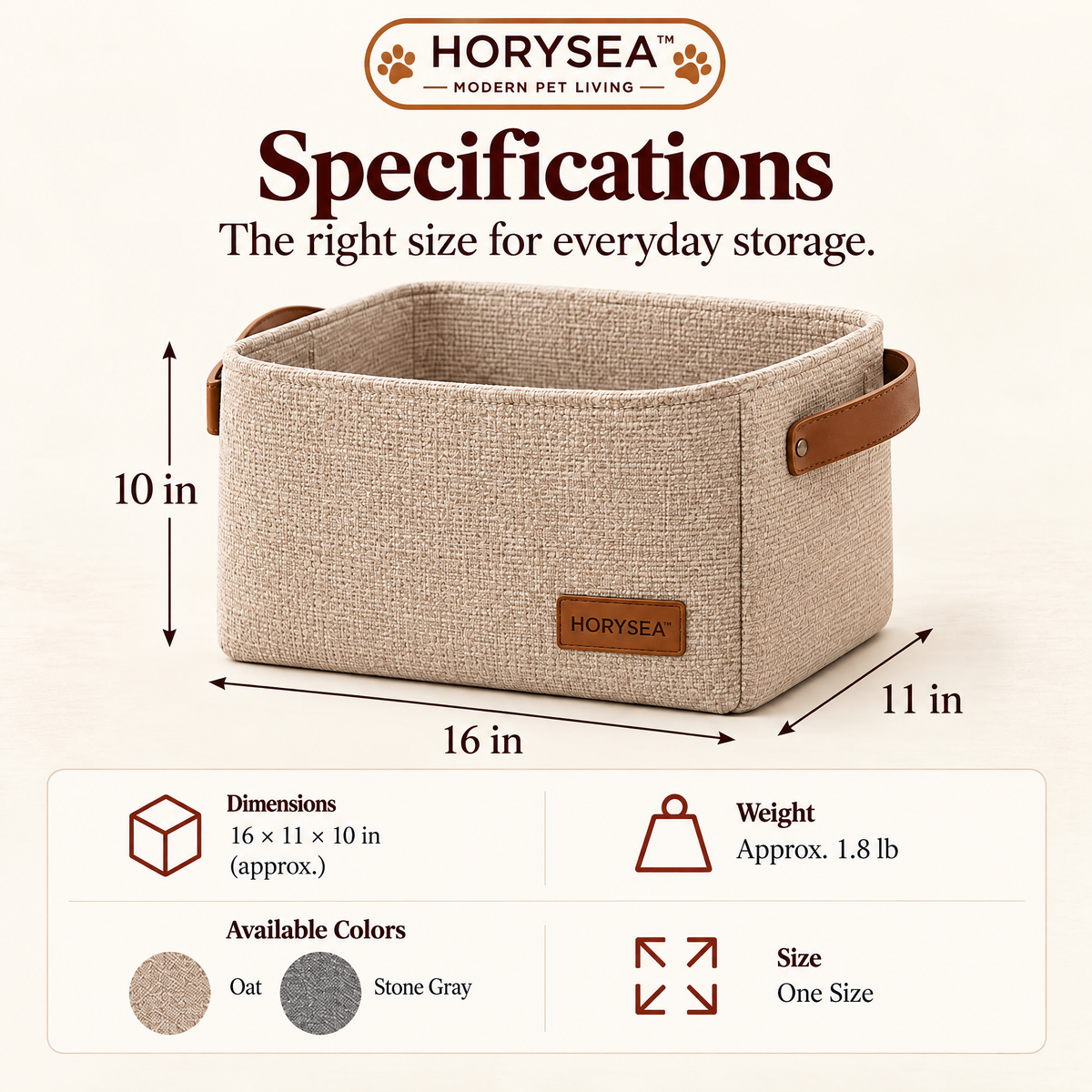 𝐇𝐎𝐑𝐘𝐒𝐄𝐀™ Atelier Pet Toy Storage Basket – Modern Fabric Organizer Bin with Handles for Dog & Cat Accessories