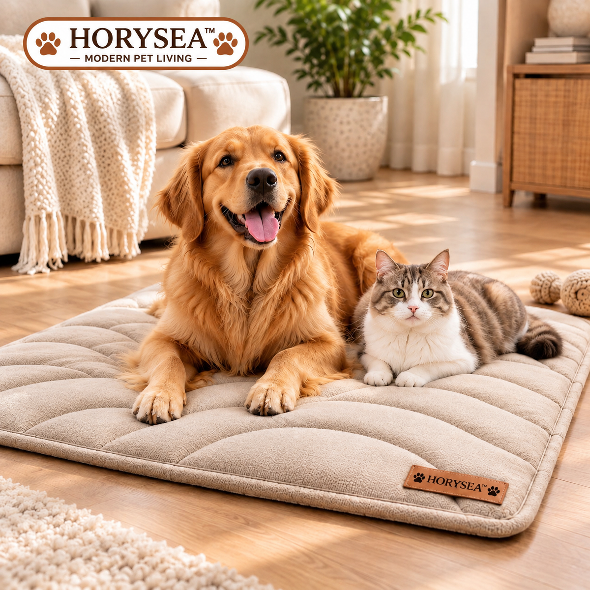 𝐇𝐎𝐑𝐘𝐒𝐄𝐀™ Cloud Quilted Pet Mat – Foldable Padded Dog & Cat Resting Pad for Home, Crates & Travel