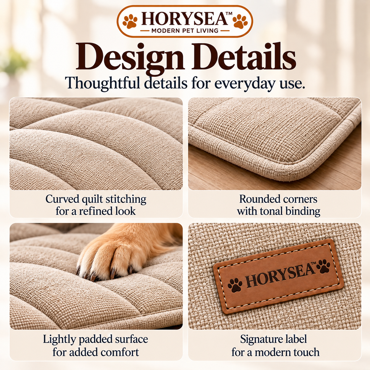 𝐇𝐎𝐑𝐘𝐒𝐄𝐀™ Cloud Quilted Pet Mat – Foldable Padded Dog & Cat Resting Pad for Home, Crates & Travel