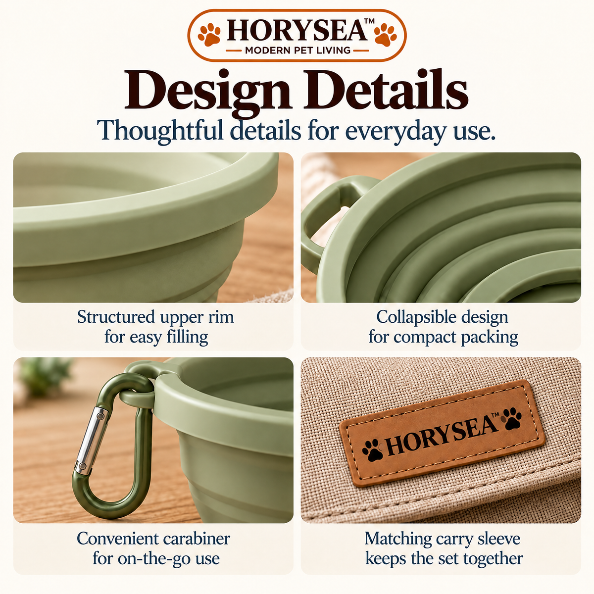 𝐇𝐎𝐑𝐘𝐒𝐄𝐀™ Foldaway Collapsible Dog Travel Bowl Set – Portable Silicone Food & Water Bowls with Carry Sleeve