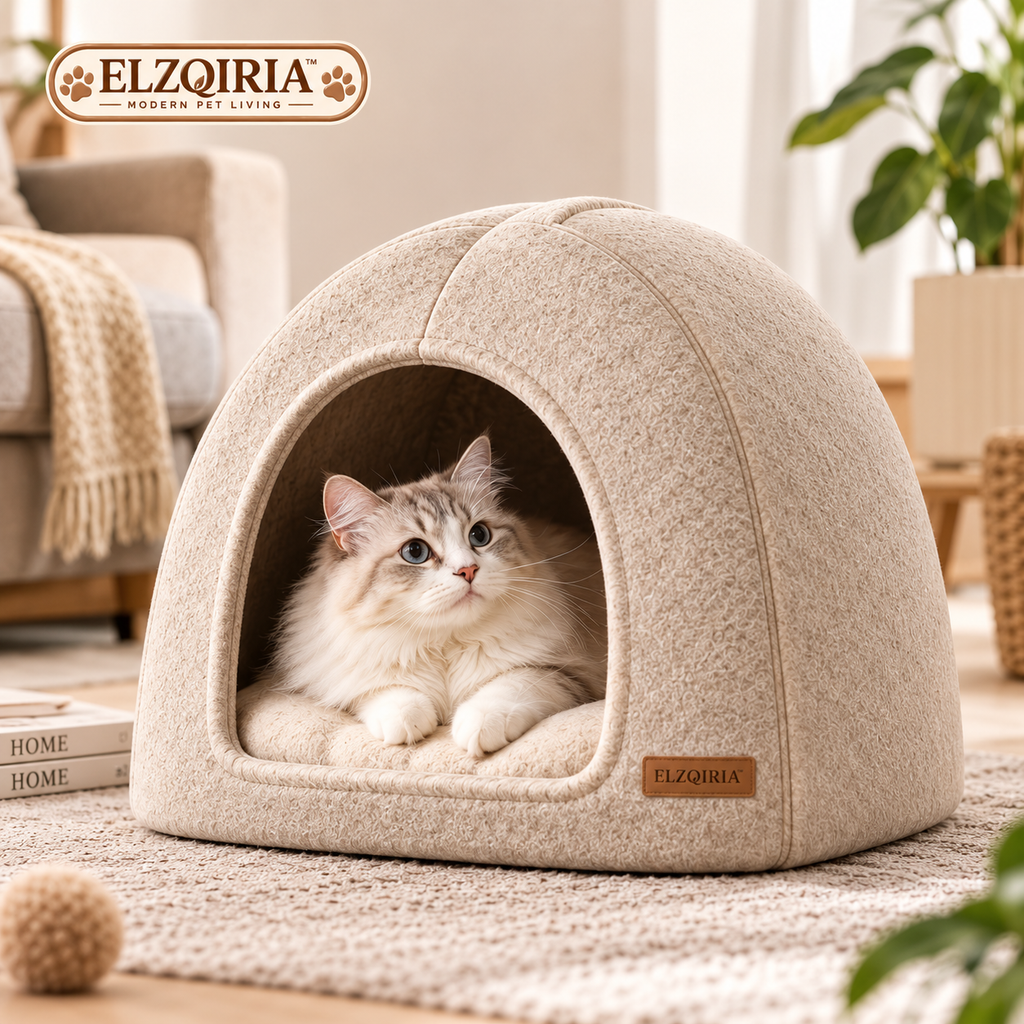 ELZQIRIA™ Arch Felt Cat Hideaway – Modern Indoor Cat Cave with Removable Soft Cushion