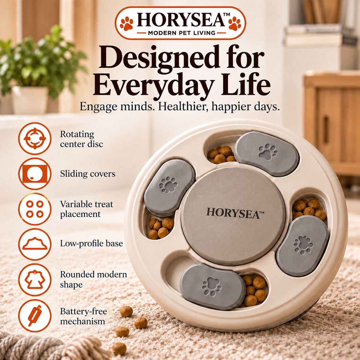 𝐇𝐎𝐑𝐘𝐒𝐄𝐀™ Orbit Interactive Dog Treat Puzzle – Sliding Food Enrichment Toy with Rotating Compartments