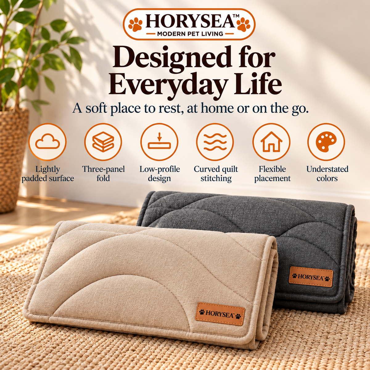 𝐇𝐎𝐑𝐘𝐒𝐄𝐀™ Cloud Quilted Pet Mat – Foldable Padded Dog & Cat Resting Pad for Home, Crates & Travel