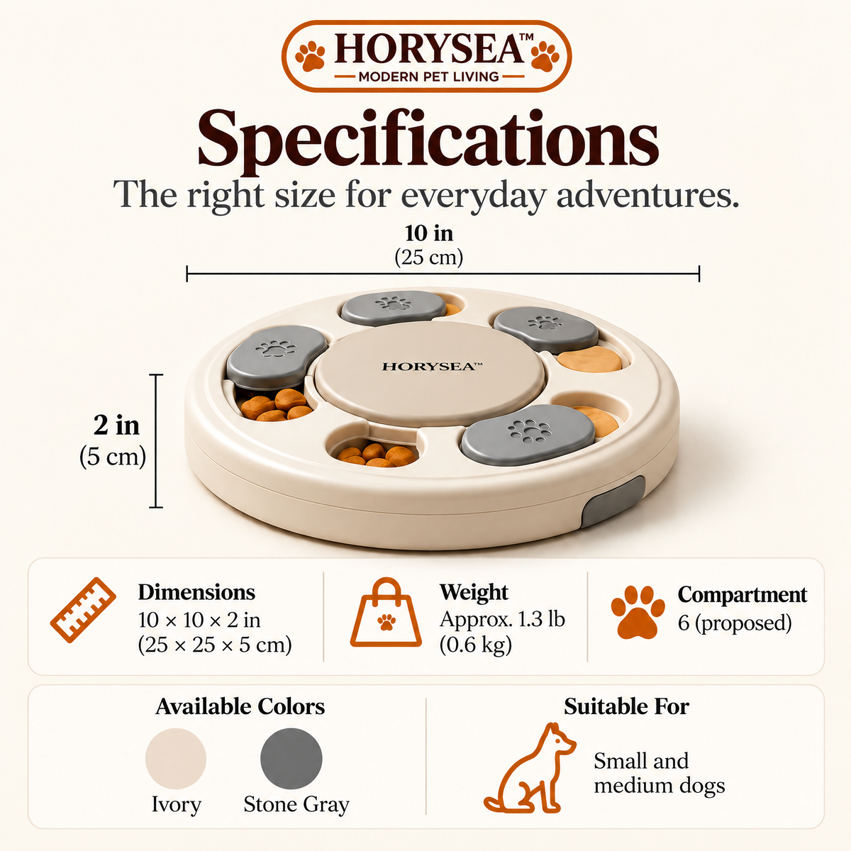 𝐇𝐎𝐑𝐘𝐒𝐄𝐀™ Orbit Interactive Dog Treat Puzzle – Sliding Food Enrichment Toy with Rotating Compartments
