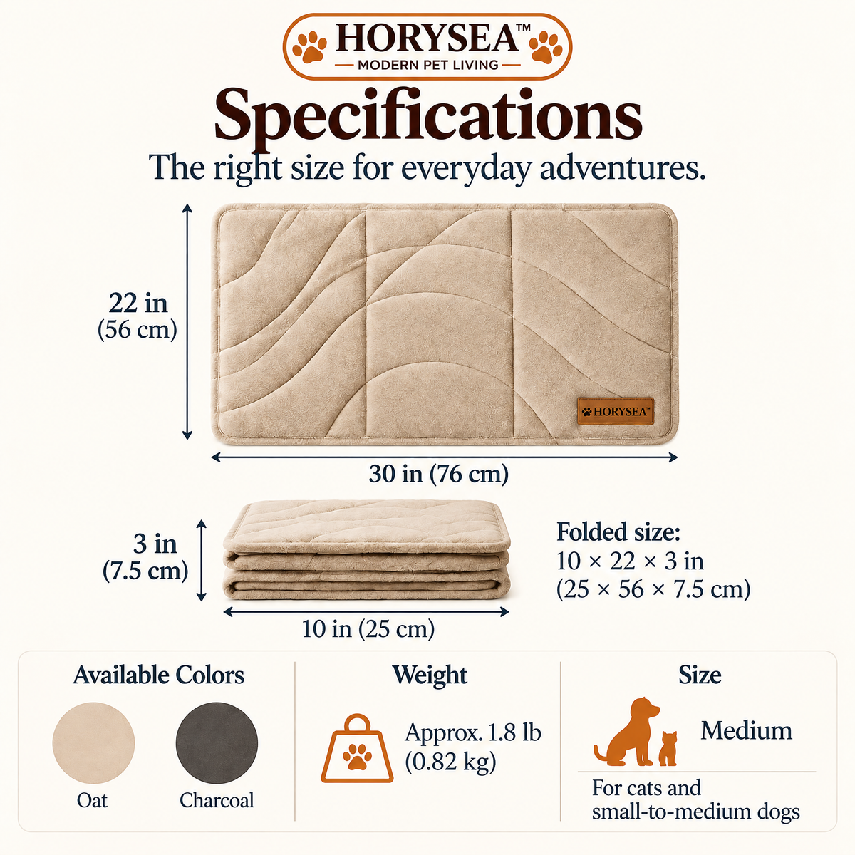 𝐇𝐎𝐑𝐘𝐒𝐄𝐀™ Cloud Quilted Pet Mat – Foldable Padded Dog & Cat Resting Pad for Home, Crates & Travel