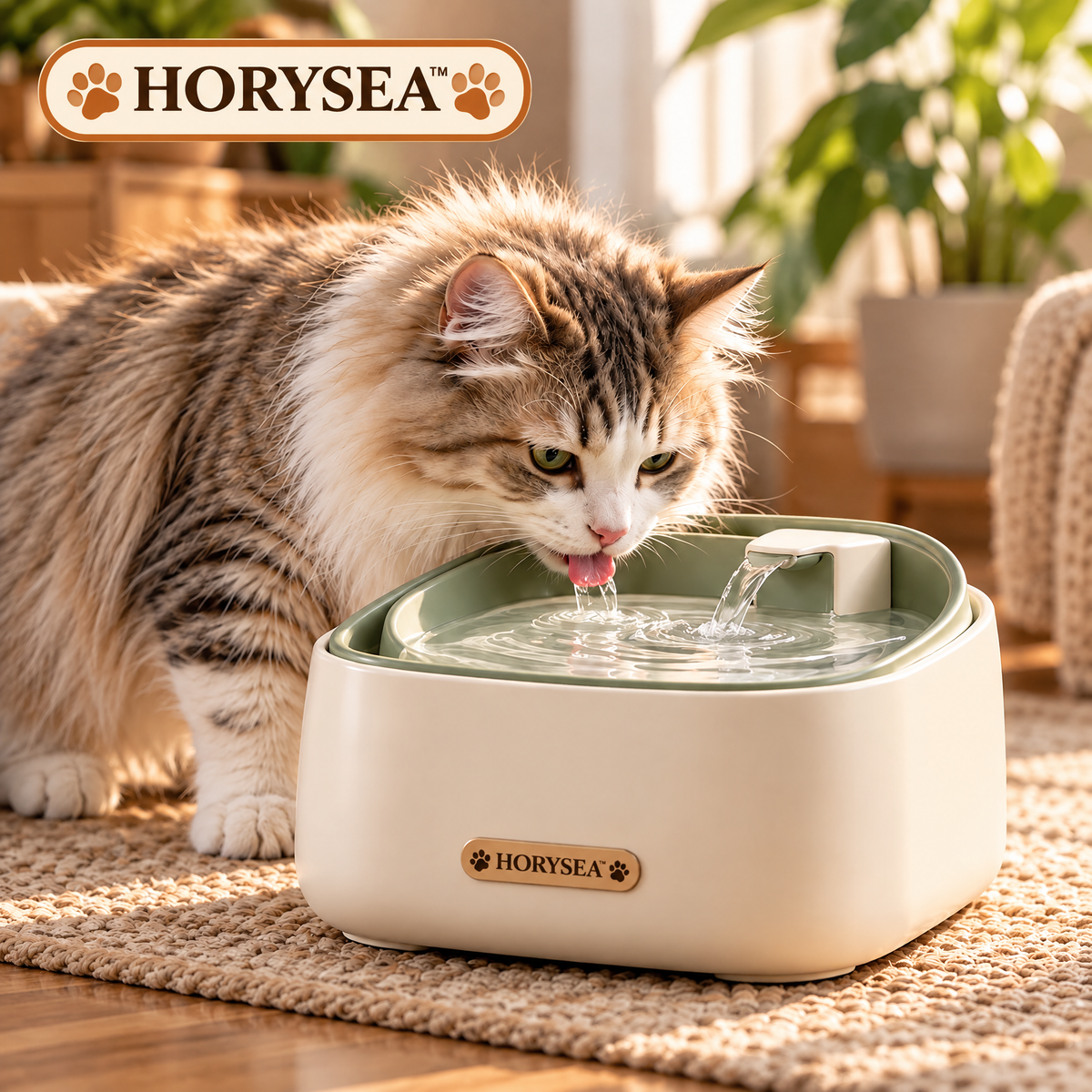 𝐇𝐎𝐑𝐘𝐒𝐄𝐀™ Flow Cat Water Fountain, Modern Indoor Cat Drinking Fountain with Removable Water Tray, Replaceable Filter and Quiet-Flow Design