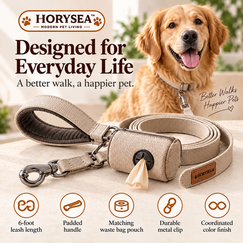 𝐇𝐎𝐑𝐘𝐒𝐄𝐀™ City Walk Dog Leash & Waste Bag Pouch Set – 6-Foot Everyday Walking Lead with Matching Carry Pouch