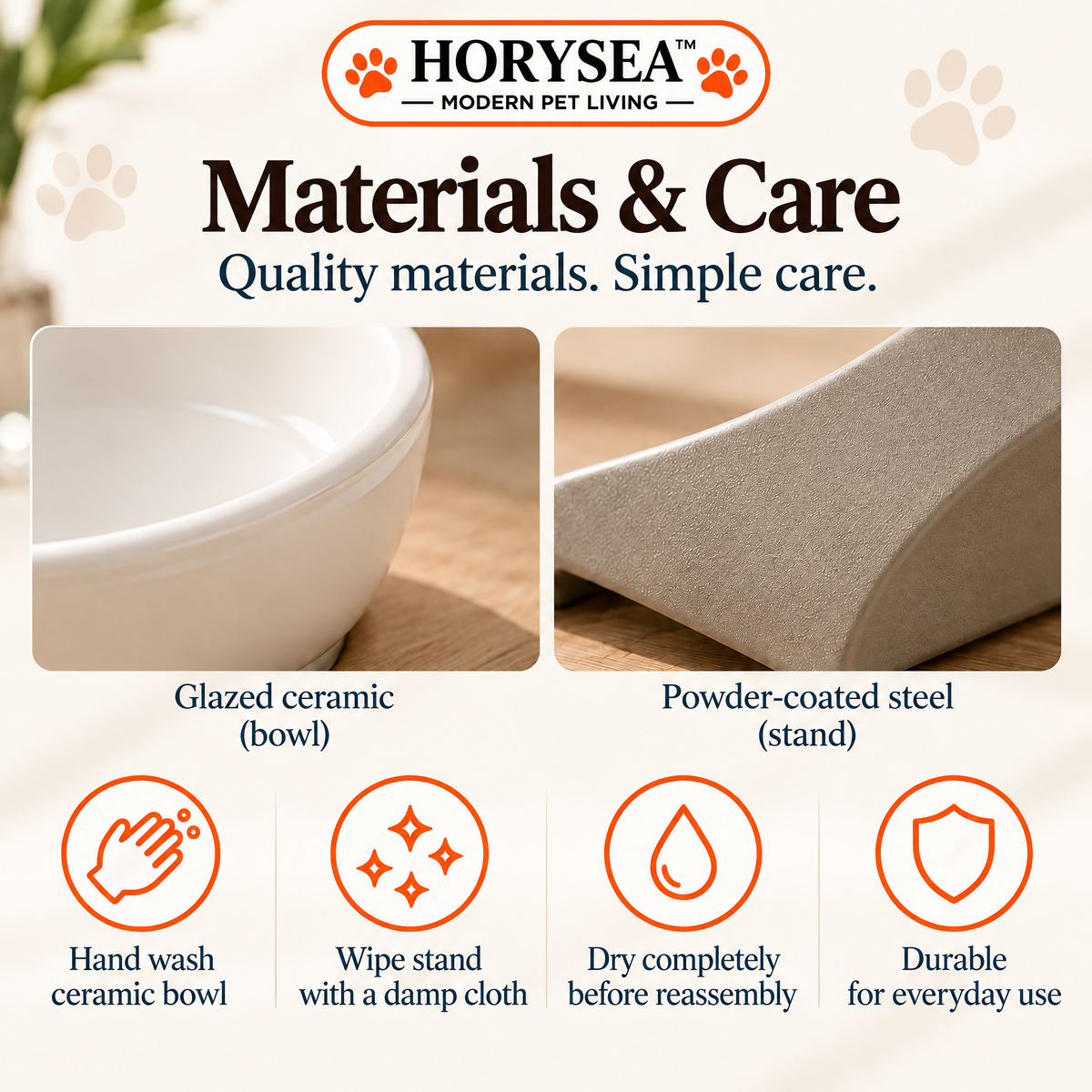 𝐇𝐎𝐑𝐘𝐒𝐄𝐀™ Arc Ceramic Elevated Pet Bowl – Modern Raised Food & Water Dish with Removable Stand for Cats & Small Dogs